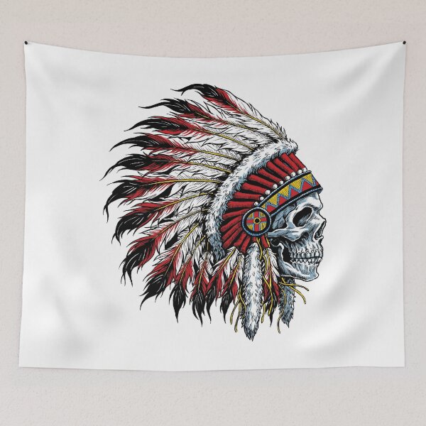 Item preview, Skull with Warrior Feather Headdress | Tattoo & Fantasy Art Design designed and sold by traxim.