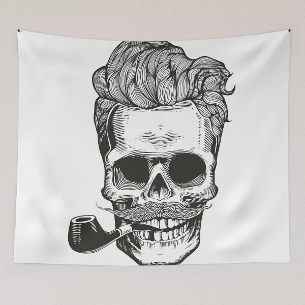 Item preview, Stylish Skull | Hipster Skull with Beard & Pipe Design | Unique Art designed and sold by traxim.