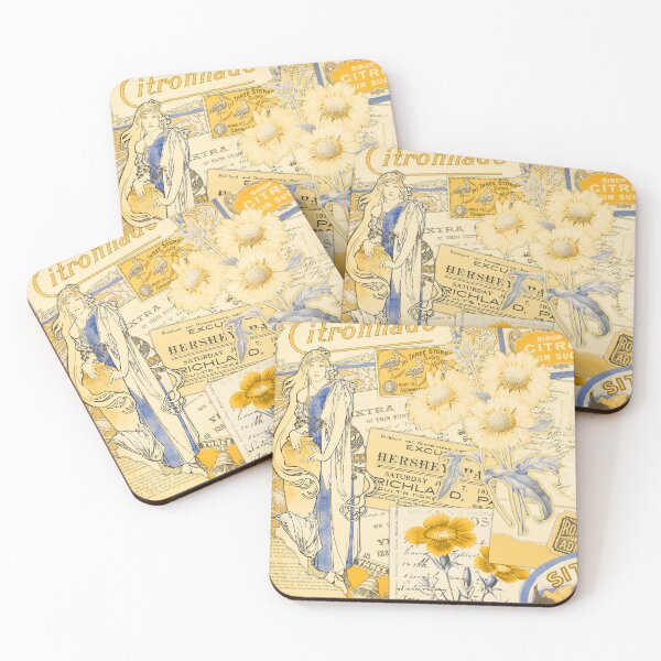 Item preview, Vintage Pastel Yellow Collage - Floral Alphonse Mucha designed and sold by jupitermoons.