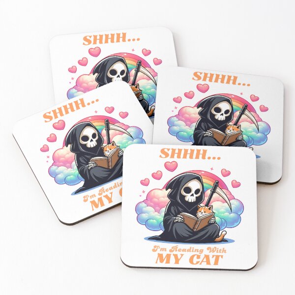 Item preview, Grim Reaper Reading with Cat - Funny "Shhh... I'm Reading" designed and sold by Kawaii-n-Spice.
