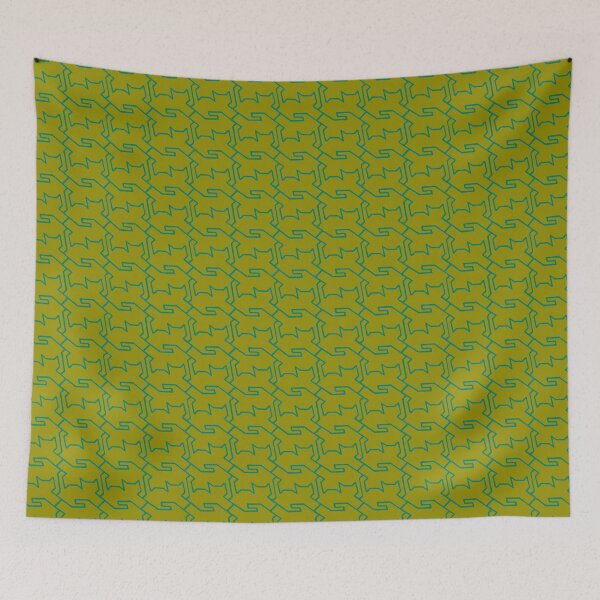 Aperçu de l'œuvre Labyrinthe pour chat Golden Olive Teal Blue créée et vendue par pinebluedesign.