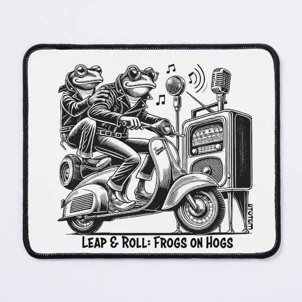 Item preview, frogs in a vespa motorcycle in black and white designed and sold by 8Totem.