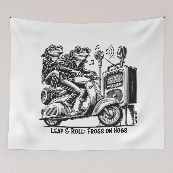 Item preview, frogs in a vespa motorcycle in black and white designed and sold by 8Totem.