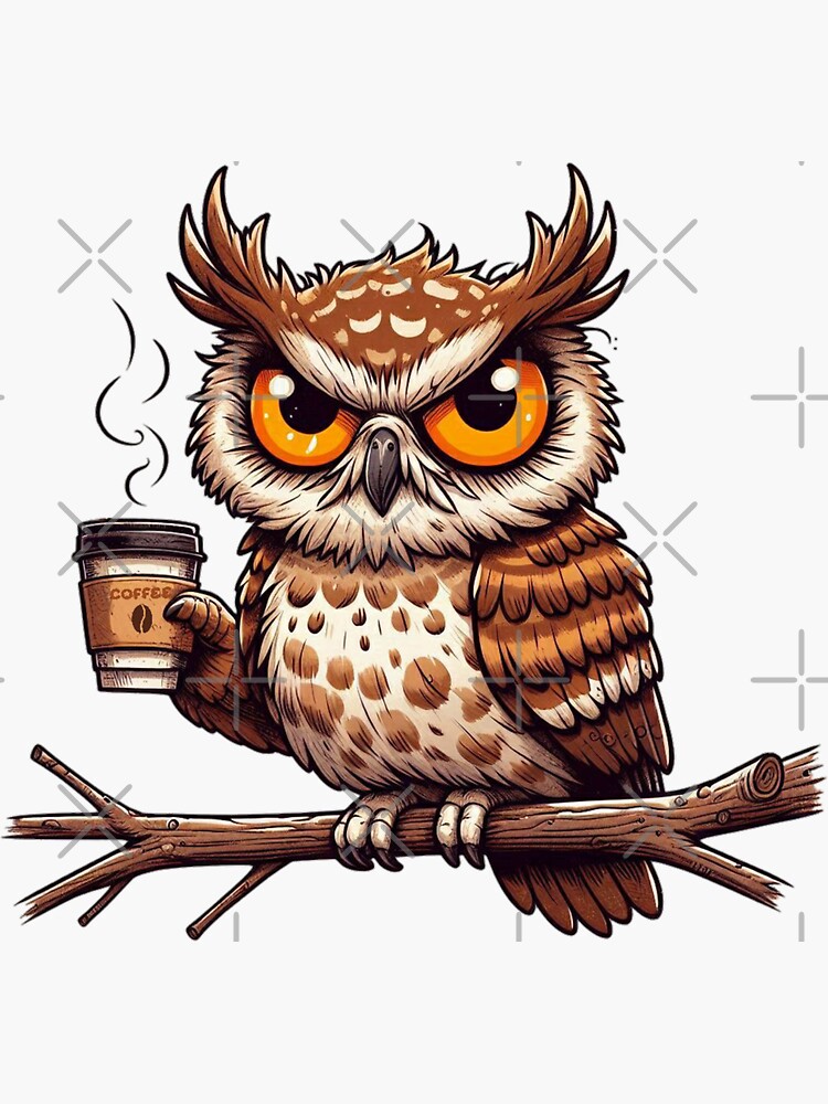 Thumbnail 3 of 3, Sticker, Caffeinated Hoot: The Morning Grump designed and sold by Coollzone.
