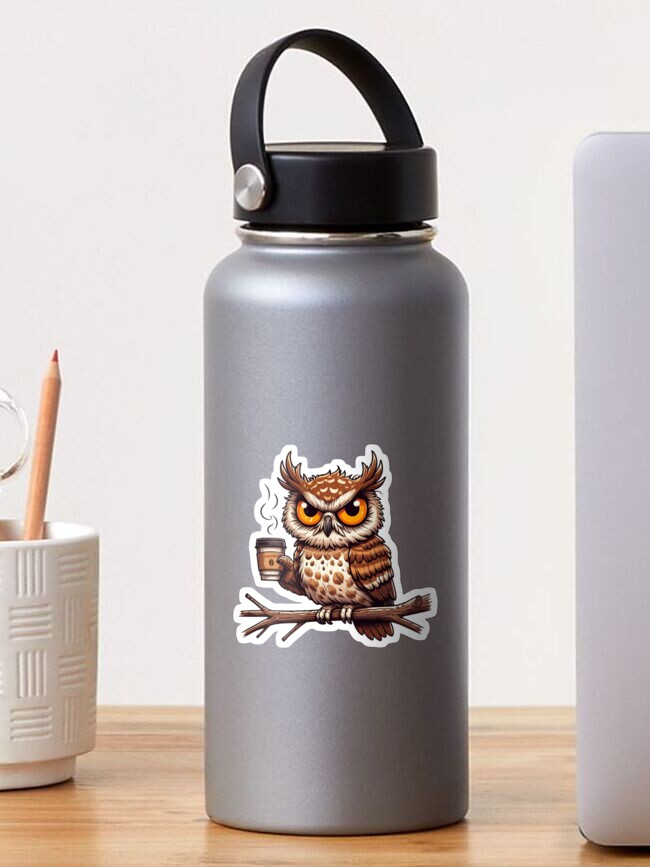 Thumbnail 1 of 3, Sticker, Caffeinated Hoot: The Morning Grump designed and sold by Coollzone.
