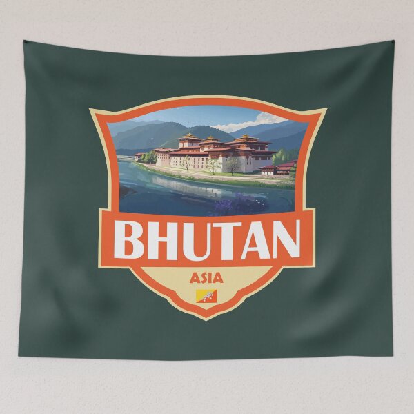 Item preview, Bhutan Illustration Retro Badge designed and sold by KrisSidDesigns.