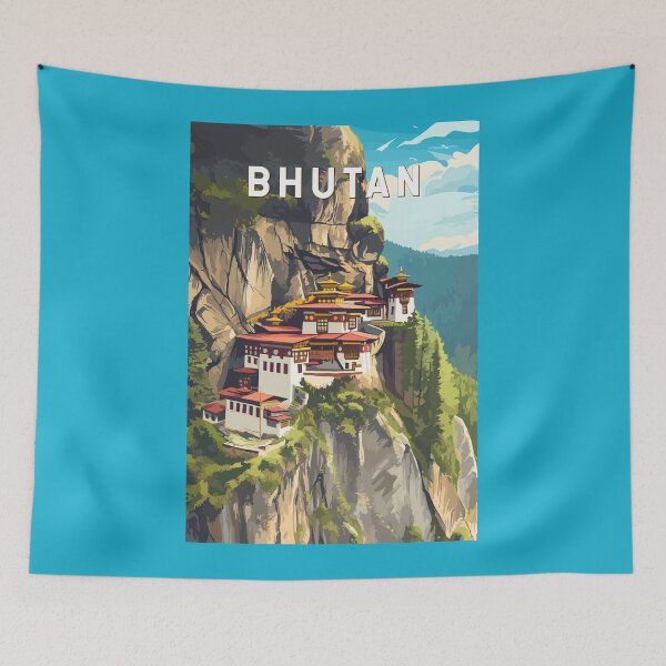 Item preview, Bhutan Illustration Travel Art Vintage designed and sold by KrisSidDesigns.