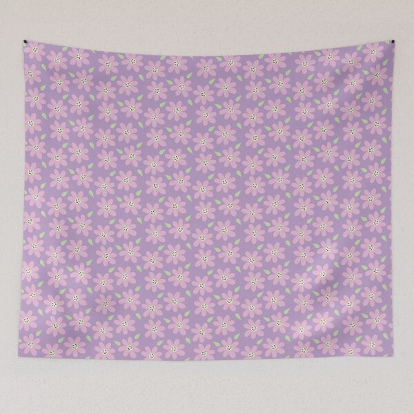 Item preview, Smiling Pink Flowers on Purple designed and sold by Art by Erika with a K.