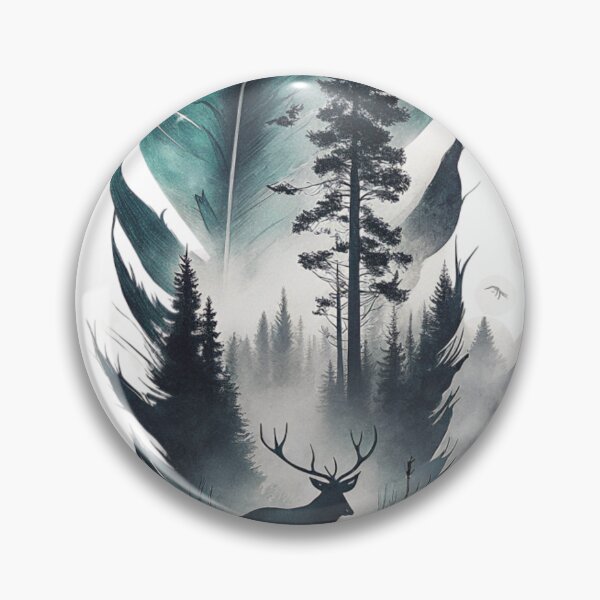 Item preview, deer within a forest scene on a feather designed and sold by NuttyAnimals.