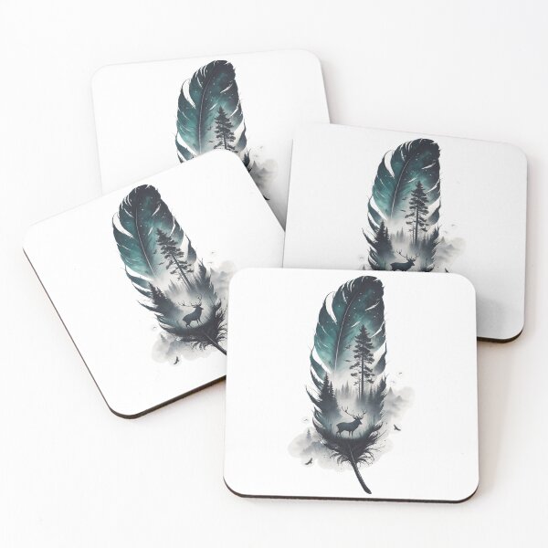 Item preview, deer within a forest scene on a feather designed and sold by NuttyAnimals.