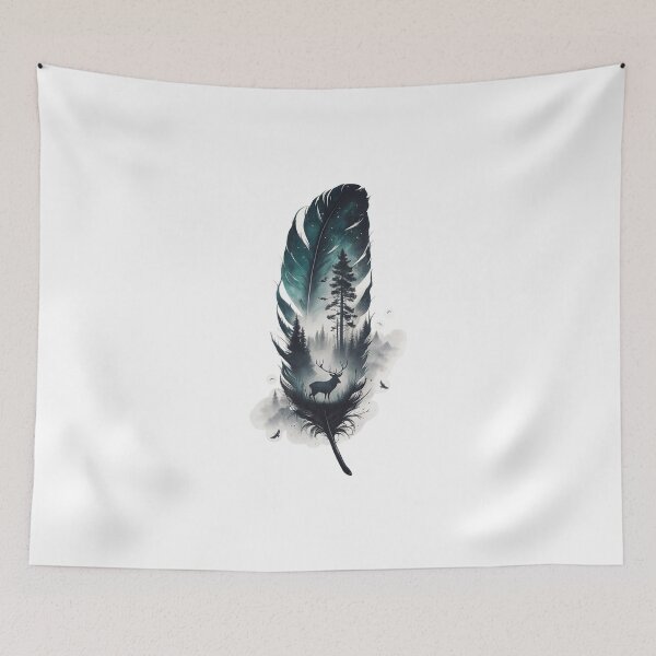 Item preview, deer within a forest scene on a feather designed and sold by NuttyAnimals.