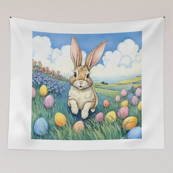 Item preview, Happy Bunny with a Basket of Easter Eggs designed and sold by VibeTCreations.
