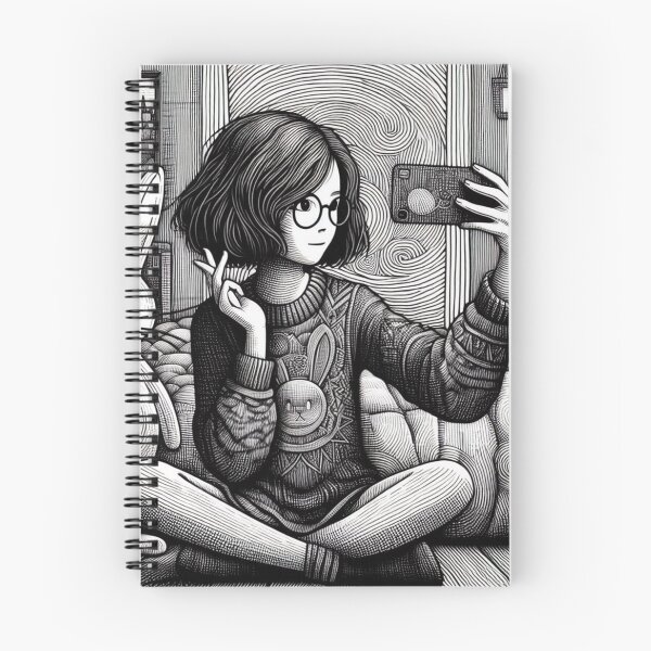 Item preview, Kawaii Selfie Girl – Artistic Black & White Illustration designed and sold by GOLDENLIONPERU.