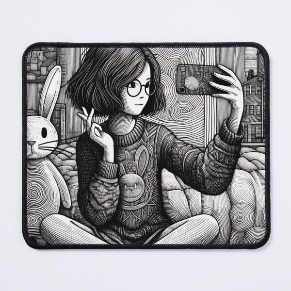 Item preview, Kawaii Selfie Girl – Artistic Black & White Illustration designed and sold by GOLDENLIONPERU.