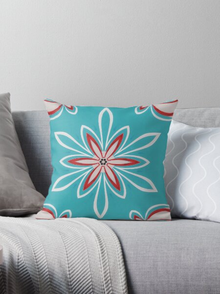 Item preview, Red And White Flower On Turquoise Background  designed and sold by Pretty-Bird.