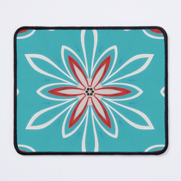 Item preview, Red And White Flower On Turquoise Background designed and sold by Pretty-Bird.