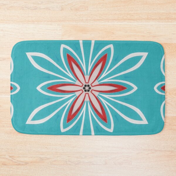 Item preview, Red And White Flower On Turquoise Background  designed and sold by Pretty-Bird.