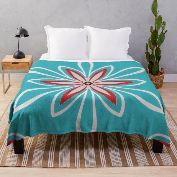 Item preview, Red And White Flower On Turquoise Background  designed and sold by Pretty-Bird.