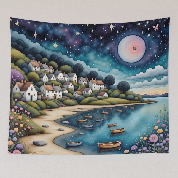 Item preview, Seaside town at night in England designed and sold by Coolparrotgirl.