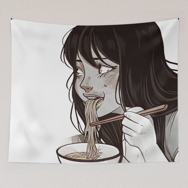 Item preview, Beatiful anime girl eating ramen funny sarcastic designed and sold by NuttyAnimals.