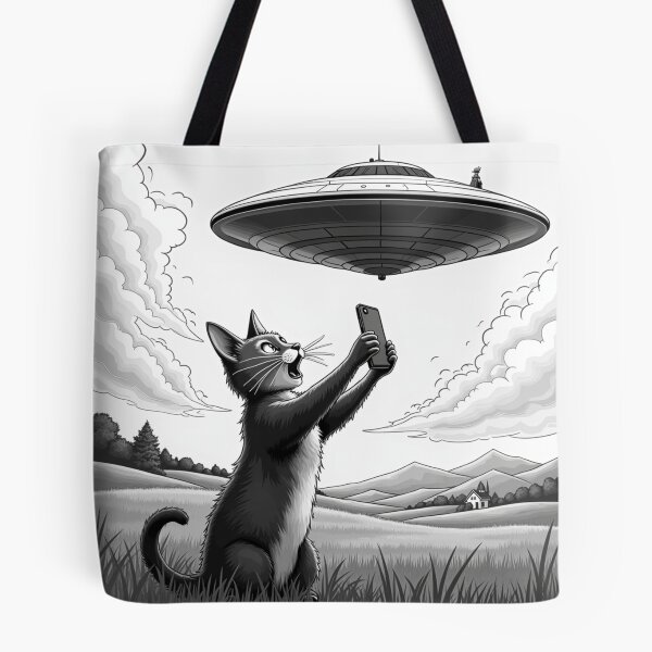 Item preview, Cat Selfie With Alien UFO Funny Cat   designed and sold by ArtFromBeyond.