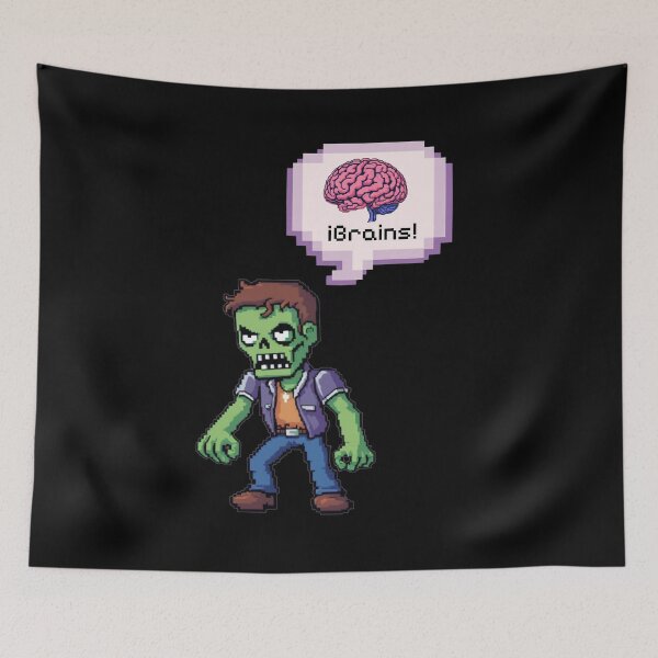 Item preview, zombie thinking brains in pixel art designed and sold by Wild Cat Project.