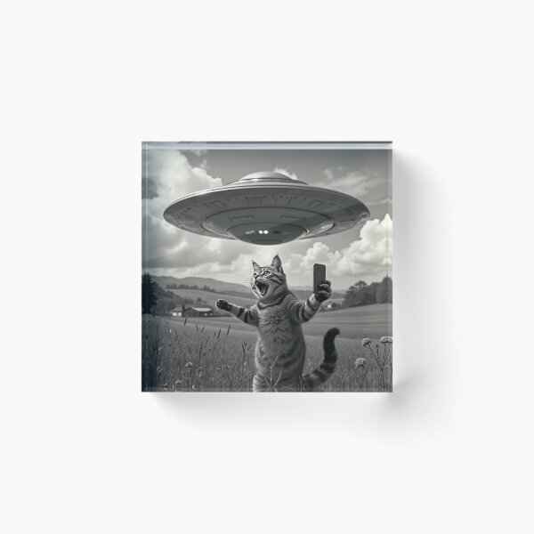 Item preview, Cat Selfie With Alien UFO Funny Cat   designed and sold by ArtFromBeyond.