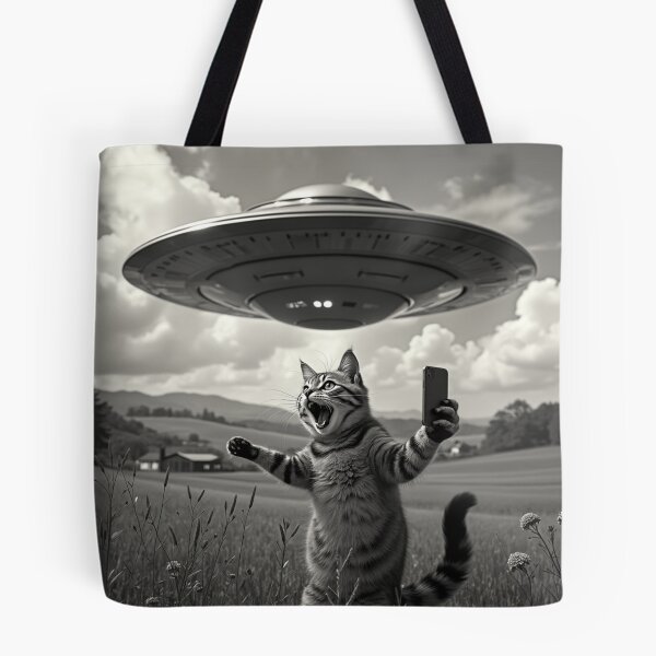 Item preview, Cat Selfie With Alien UFO Funny Cat   designed and sold by ArtFromBeyond.