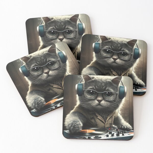 Item preview, DJ Cat behind the decks illustration designed and sold by RK - Shop.