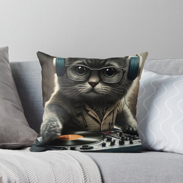 Item preview, DJ Cat behind the decks illustration designed and sold by RK - Shop.