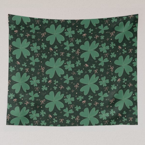 Item preview, Happy saint patty’s day clovers in green on dark green designed and sold by katerosestudios.