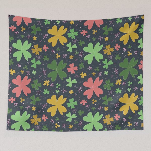 Item preview, Happy saint patty’s day colorful clovers in green on dark green designed and sold by katerosestudios.
