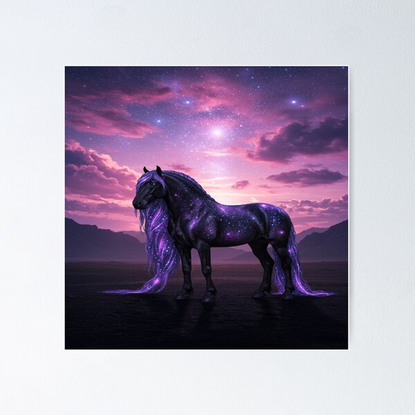 Item preview, Celestial Black Horse in Cosmic Landscape designed and sold by AuraMotivate.