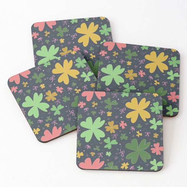 Item preview, Happy saint patty’s day colorful clovers in green on dark green designed and sold by katerosestudios.