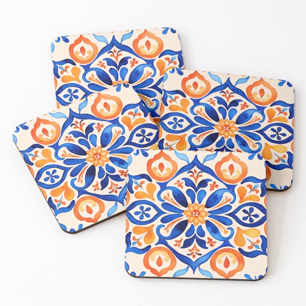 Item preview, Vibrant Blue and Orange Tile Design designed and sold by NeoHues.
