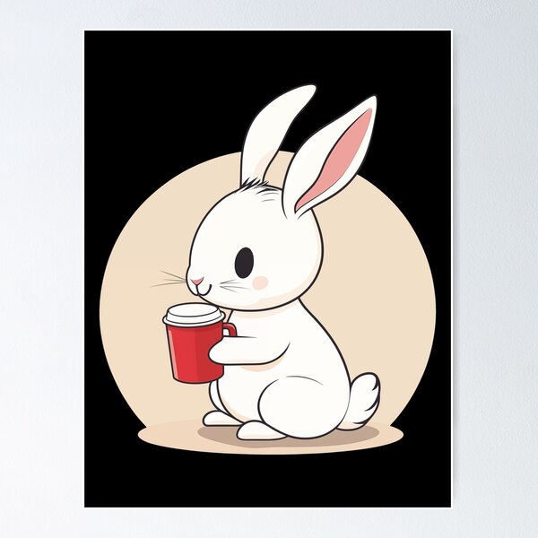 White Bunny Enjoying Hot Coffee Poster