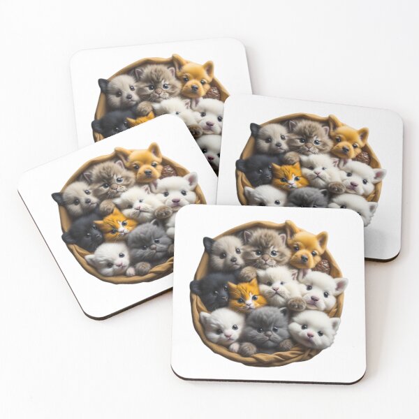 Item preview, Adorable Basket of Fluffy Kittens and Puppies designed and sold by gallofoto.