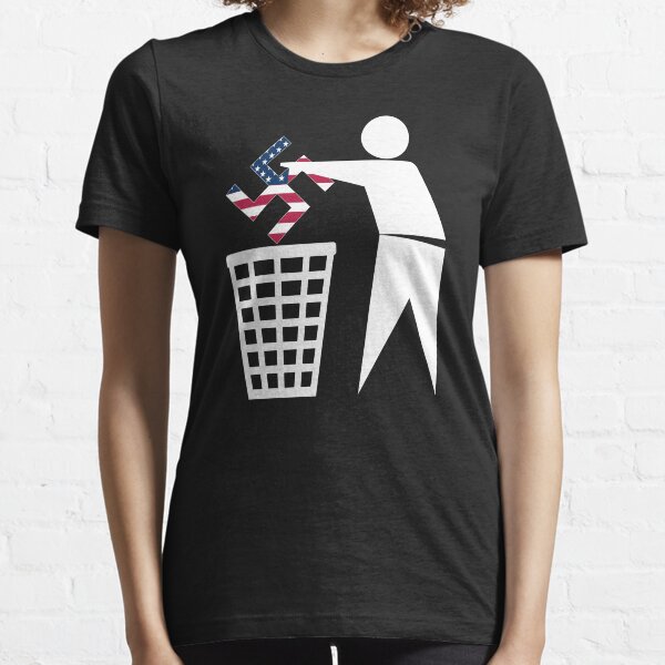 Vista previa del artículo con la obra «¡Basura del fascismo americano! ¡Por las camisas negras!», diseñado y vendido por GumdropEmpire.