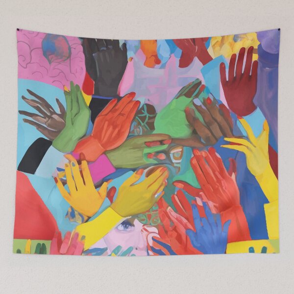 Item preview, A Hand Is All We Need, Abstract Human Face Community, Humanity People Colorful Concept Positivity designed and sold by 83oranges.com.