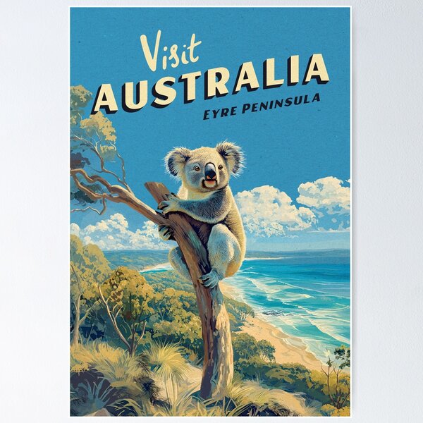 Item preview, Australia Eyre Peninsula Vintage Travel Poster - Koala Poster designed and sold by Darius Garmus.