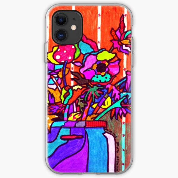 glass jar of flowers line art iPhone Soft Case