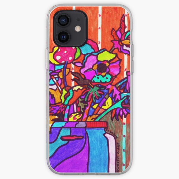 glass jar of flowers line art iPhone Soft Case