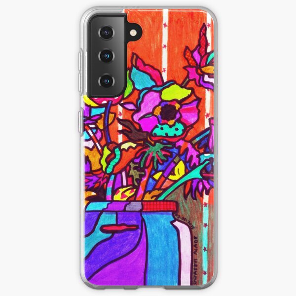 glass jar of flowers line art Samsung Galaxy Soft Case