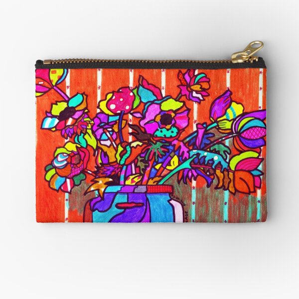 glass jar of flowers line art Zipper Pouch