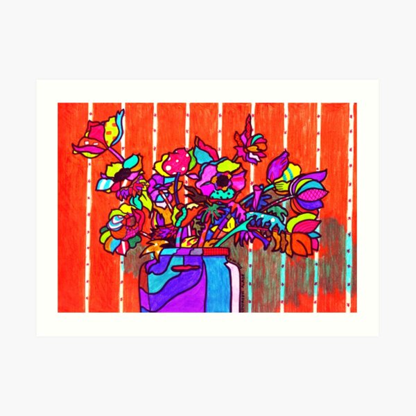 glass jar of flowers line art Art Print