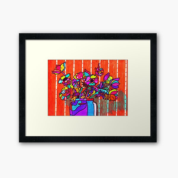 glass jar of flowers line art Framed Art Print