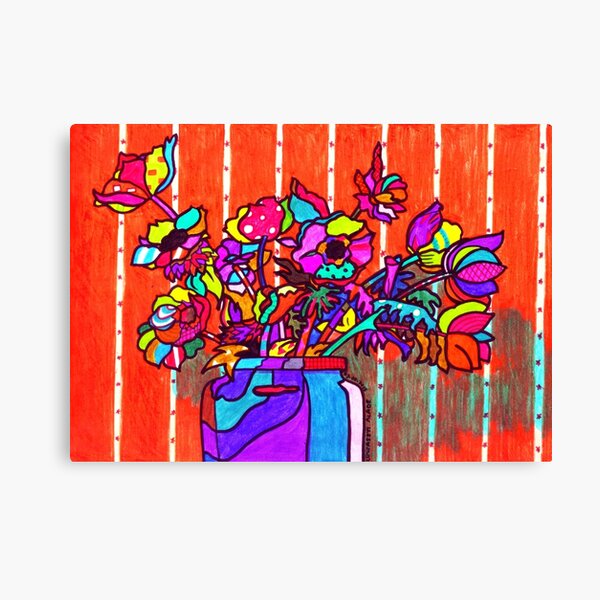 glass jar of flowers line art Canvas Print