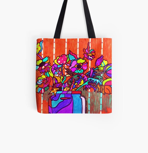 glass jar of flowers line art All Over Print Tote Bag