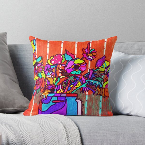 glass jar of flowers line art Throw Pillow