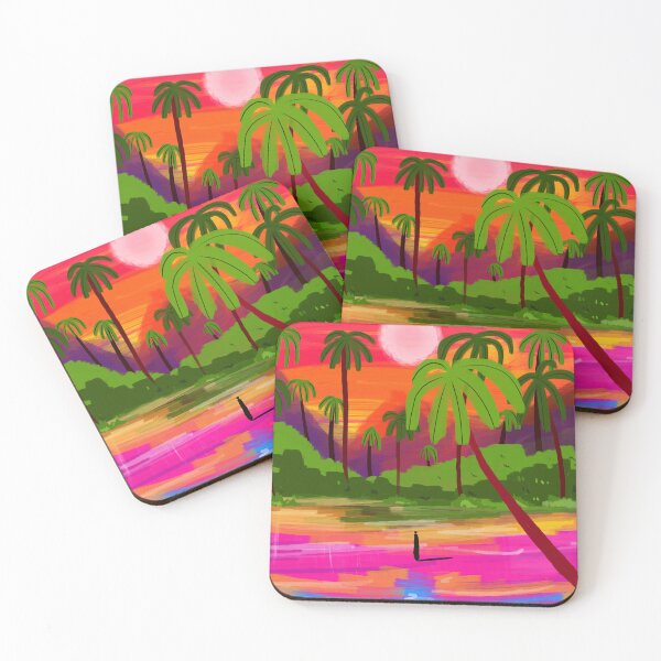 Item preview, My Shadow & I, Sunset Painting Lake Beach Seashore, Tropical Nature Landscape Colorful Bohemian Traditional, Travel Concept Companion designed and sold by 83oranges.com.